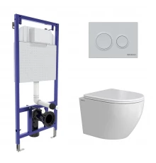 Комплект: инсталляция NOVUM кнопка O1 белая, унитаз OKUS Rimless 49 см, сиденье дюропласт микролифт,
