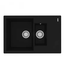 Кухонная мойка Lemark RAMZA 760 врезная прямоугольная с доп.чашей и крылом из кварцгранита, Антрацит