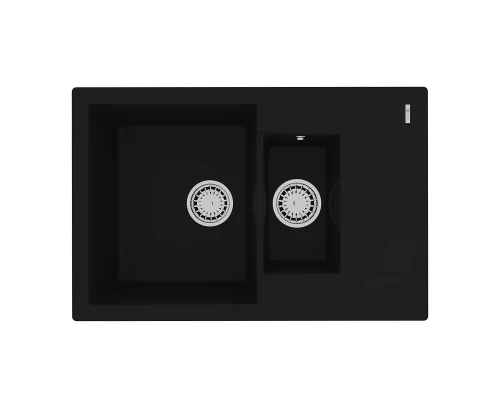 Кухонная мойка Lemark RAMZA 760 врезная прямоугольная с доп.чашей и крылом из кварцгранита, Антрацит