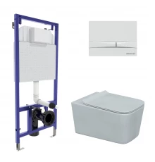 Комплект для монтажа подвесного унитаза: инсталляция NOVUM525, кнопка F1 белая, унитаз FLOE, сиденье