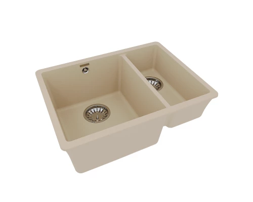 Кухонная мойка Lemark SINARA 550.2-U подстольного монтажа с доп.чашей из кварцгранита, Бежевый