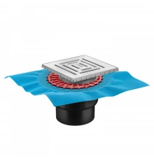 Трап водосток ZENTRUM Uno 150х150, матовый хром, выпуск D50/75/110 H74 вертикальный, BERGES