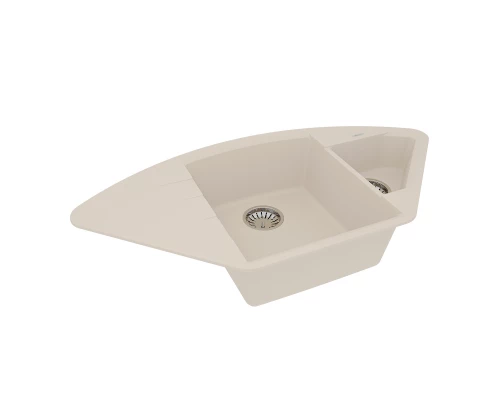 Кухонная мойка Lemark IRKANA 980 врезная угловая с доп. чашей и крылом из кварцгранита, Шампань 