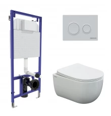 Комплект для монтажа  подвесного унитаза: инсталляция NOVUM525, кнопка О1 белая, унитаз VENTAS Rimle