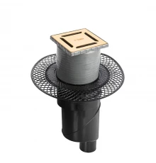 Трап водосток PLATZ Norma 100х100, золото глянец, S-сифон D50/105 H50 вертикальный, BERGES