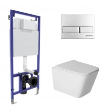 Комплект: инсталляция NOVUM кнопка L3 хром глянец, унитаз SIGMA Rimless 52 см, сиденье дюропласт мик