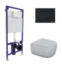 Комплект для монтажа  подвесного унитаза: инсталляция NOVUM525, кнопка F5 черная Soft Touch, унитаз 