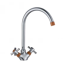 Смеситель двуручный для кухни с поворотным изливом, картридж 35 мм., оранжевый/хром, DECOROOM