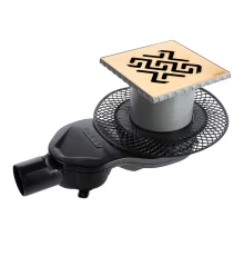 Трап водосток PLATZ Antik 150х150, золото глянец, S-сифон D50 H60 боковой, BERGES