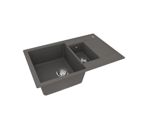 Кухонная мойка Lemark RAMZA 760 врезная прямоугольная с доп.чашей и крылом из кварцгранита, Серый шё