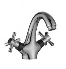 Смеситель двуручный для умывальника монолитный, картридж 35 мм., черный/хром, DECOROOM