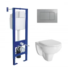 Комплект: инсталляция ATOM кнопка матовый хром, унитаз Gamma, сиденье  дюропласт, микролифт, быстрос