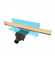 Желоб водосток WALL 600 пристенный, золото глянец, S-сифон D50 H60 боковой, BERGES