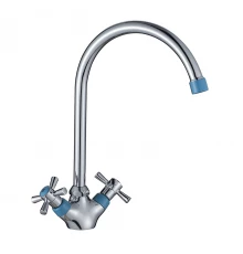 Смеситель двуручный для кухни с поворотным изливом, картридж 35 мм., синий/хром, DECOROOM