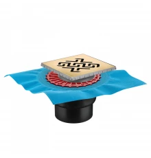 Трап водосток ZENTRUM Antik 150х150, золото глянец, выпуск D50/75/110 H74 вертикальный, BERGES