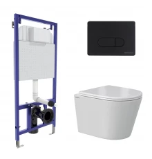 Комплект: инсталляция NOVUM кнопка D5 Soft Touch черная, унитаз VITA Rimless 49 см, сиденье дюроплас