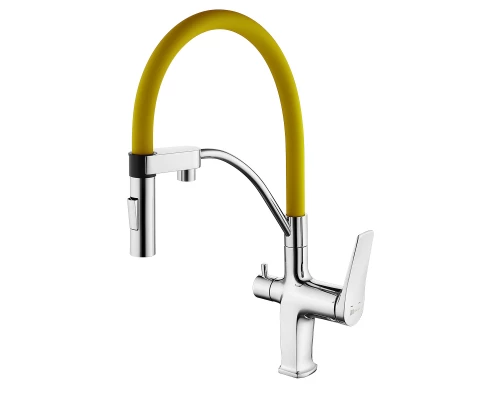 Comfort Смеситель для кухни, гиб.излив 206мм фильтр.воды, р/ОД, хром/желтый, LM, LM3074C-Yellow