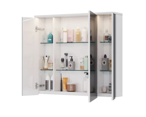 Шкаф зеркальный Lemark ZENON 90х80 см 3-х дверный, с козырьком-подсветкой, с розеткой, цвет корпуса: