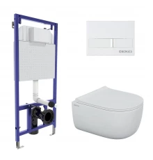 Комплект: инсталляция NOVUM кнопка белая L1, унитаз Ego Rimless , сиденье дюропласт Okus Slim SO, BE