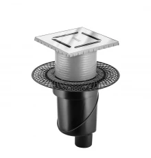 Трап водосток PLATZ Norma 150х150, хром глянец, S-сифон D50/105 H50 вертикальный, BERGES