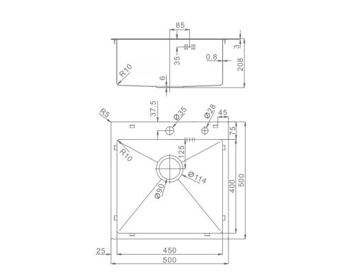 Мойка для кухни с коландером из нержавеющей стали профессиональная Raglo R700.5050S сатин
