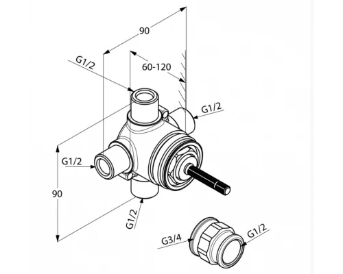 ПЕРЕКЛЮЧАЮЩИЙ ВЕНТИЛЬ KLUDI AMBIENTA 29747 СКРЫТАЯ ЧАСТЬ
