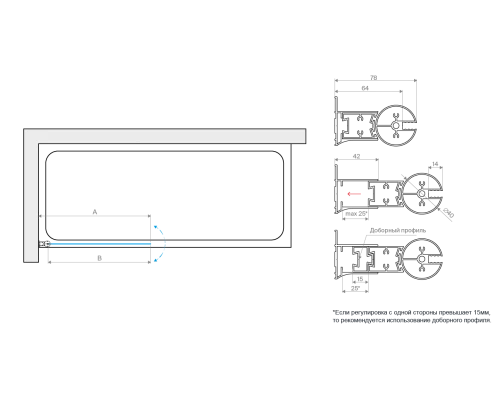 Шторки на ванну Vegas-Glass EV NOVO-760 профиль золото матовое, стекло прозрачное