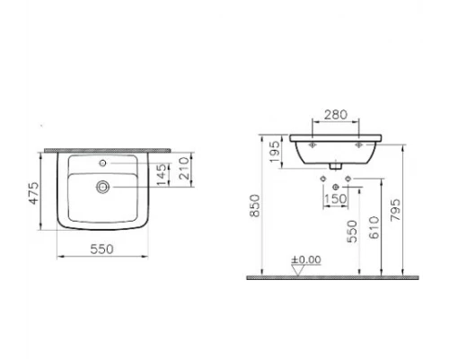 Комплект для ванной комнаты раковина Vitra Form 300, смеситель Vitra Dynamic S с донным клапаном и сифон Vitra U-образный 5241B003-6500