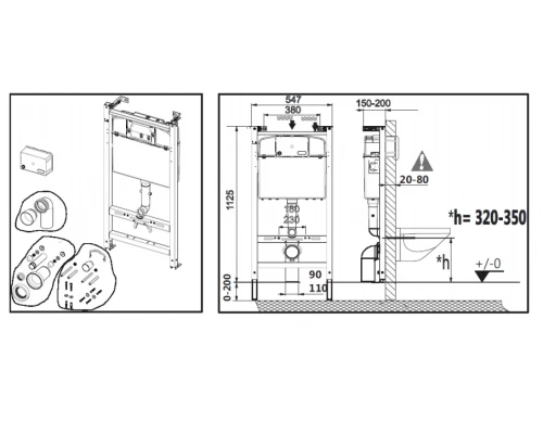 Комплект унитаза с инсталляцией ROCA Mateo 893100010  глубина унитаза 52см, клавиша хром глянец, с микролифтом