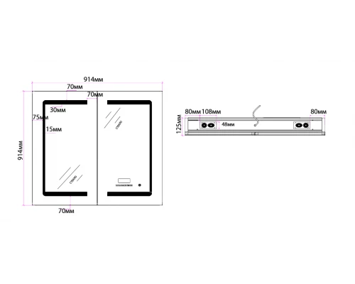 Зеркальный шкаф Art Decco Luminous Sphere ALS09090MC, 90 см, сенсорный, подсветка, часы, bluetooth-динамик, антизапотевание