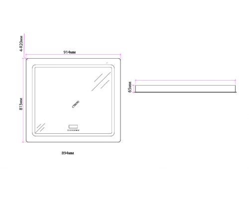 Зеркало Art Decco Crystal Clear ACC09080M, 91 х 81 см, с подсветкой, сенсорное, антизапотевание, bluetooth-динамик, цифровые часы