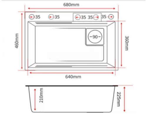 Кухонная мойка Art Decco Elegant Flow AEF116846, 68 см, со смесителем и дозатором, нержавеющая сталь, PVD графит