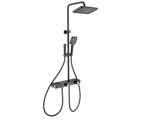 Душевая система с термостатом WONZON & WOGHAND Shelf, Черный матовый (WW-B4161-MB)