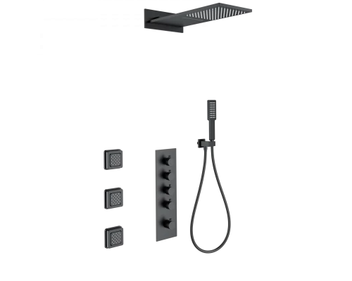 Душевая система с термостатом встраиваемая WONZON & WOGHAND, Черный матовый (WW-D4100-MB)