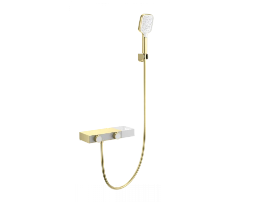 Смеситель для ванны с душем и термостатом WONZON & WOGHAND Shelf, Брашированное золото (WW-B2551-BG)