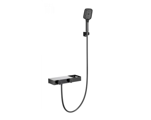 Смеситель для ванны с душем и термостатом WONZON & WOGHAND Shelf, Темный графит (WW-B2551-BGG)
