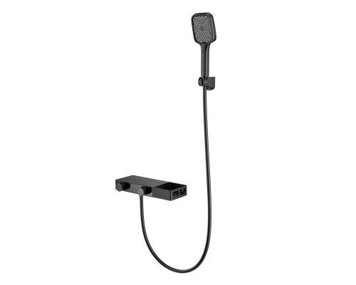 Смеситель для ванны с душем и термостатом WONZON & WOGHAND Shelf, Черный матовый (WW-B2551-MB)