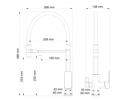 Смеситель для кухни с гибким изливом и подключением фильтра WONZON & WOGHAND, Хром (WW-88458012-CR)
