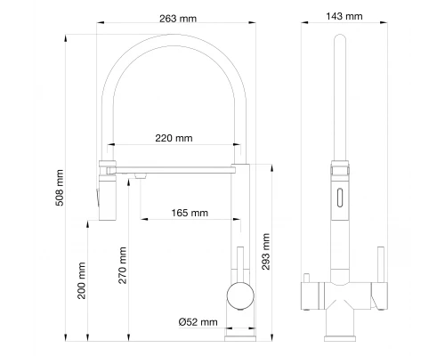 Смеситель для кухни с гибким изливом и подключением фильтра WONZON & WOGHAND, Черный матовый (WW-88458009-MB)