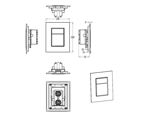 Кнопка смыва для инсталляции пневматическая WONZON & WOGHAND, Брашированное золото (WW-IB256-BG)