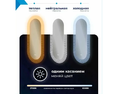 Зеркало с подсветкой в ванную настенное сенсорное с антизапотеванием ES,M 0008S Camila Caprice 50х110 овальное