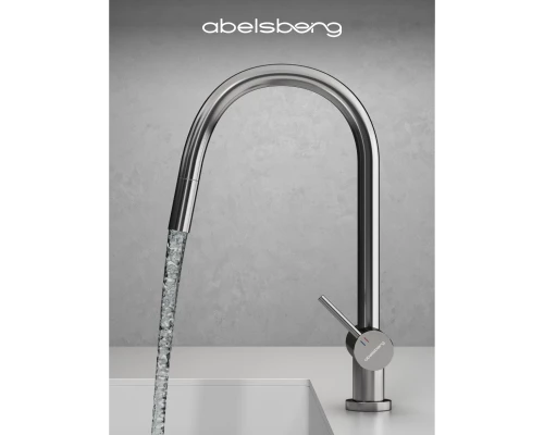 Смеситель д/кухни Abelsberg Aera EMF71709CH c вытяжным изливом и фильтром д/воды, цвет глянцевый хром