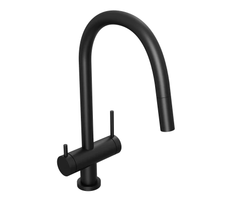 Смеситель д/кухни Abelsberg Aera EMF71709MB c вытяжным изливом и фильтром д/воды, цвет матовый черный