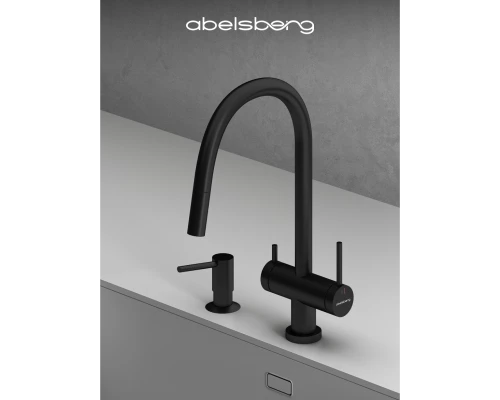 Смеситель д/кухни Abelsberg Aera EMF71709MB c вытяжным изливом и фильтром д/воды, цвет матовый черный