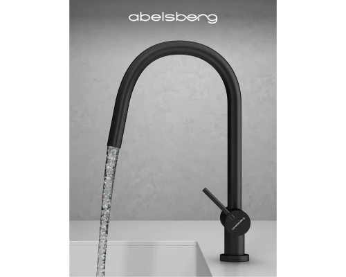 Смеситель д/кухни Abelsberg Aera EMF71709MB c вытяжным изливом и фильтром д/воды, цвет матовый черный