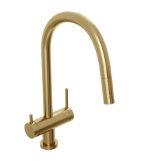 Смеситель для кухни Abelsberg Aera EMF71709BG c вытяжным изливом и возможностью подключения фильтра для воды, цвет королевское золото, PVD покрытие