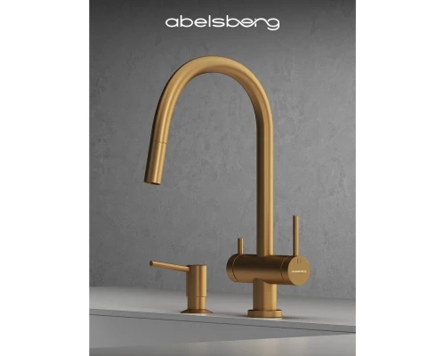 Смеситель д/кухни Abelsberg Aera EMF71709BG c вытяжным изливом и фильтром д/воды, цвет королевское золото