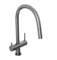 Смеситель для кухни Abelsberg Aera EMF71709GM c вытяжным изливом и возможностью подключения фильтра для воды, цвет космическая сталь, PVD покрытие