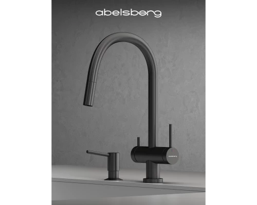 Смеситель д/кухни Abelsberg Aera EMF71709GM c вытяжным изливом и фильтром д/воды, цвет космическая сталь