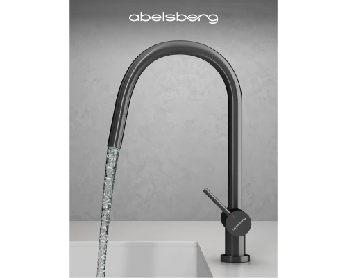 Смеситель д/кухни Abelsberg Aera EMF71709GM c вытяжным изливом и фильтром д/воды, цвет космическая сталь